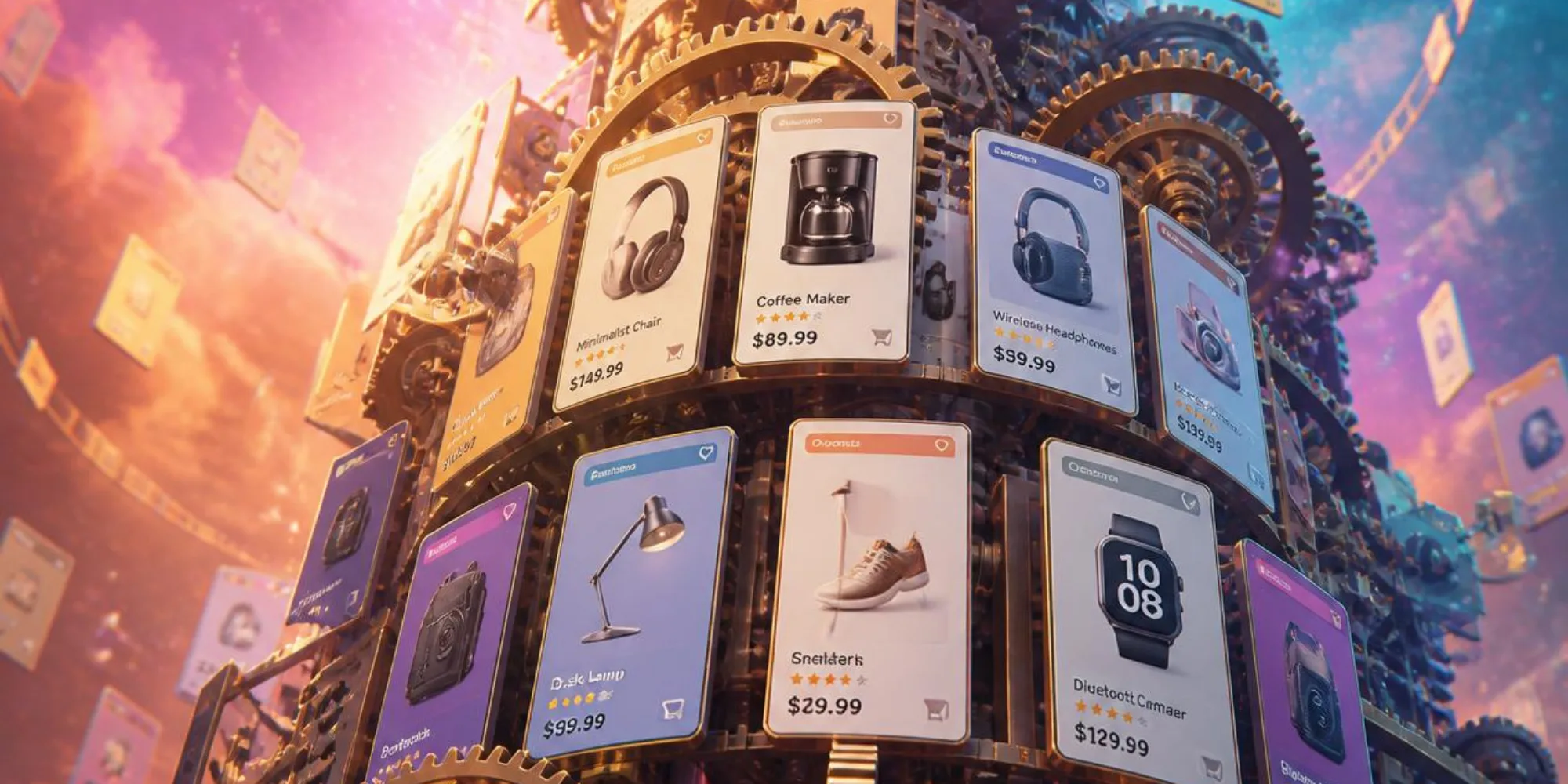 A product catalogue depicted as the engine that powers a store