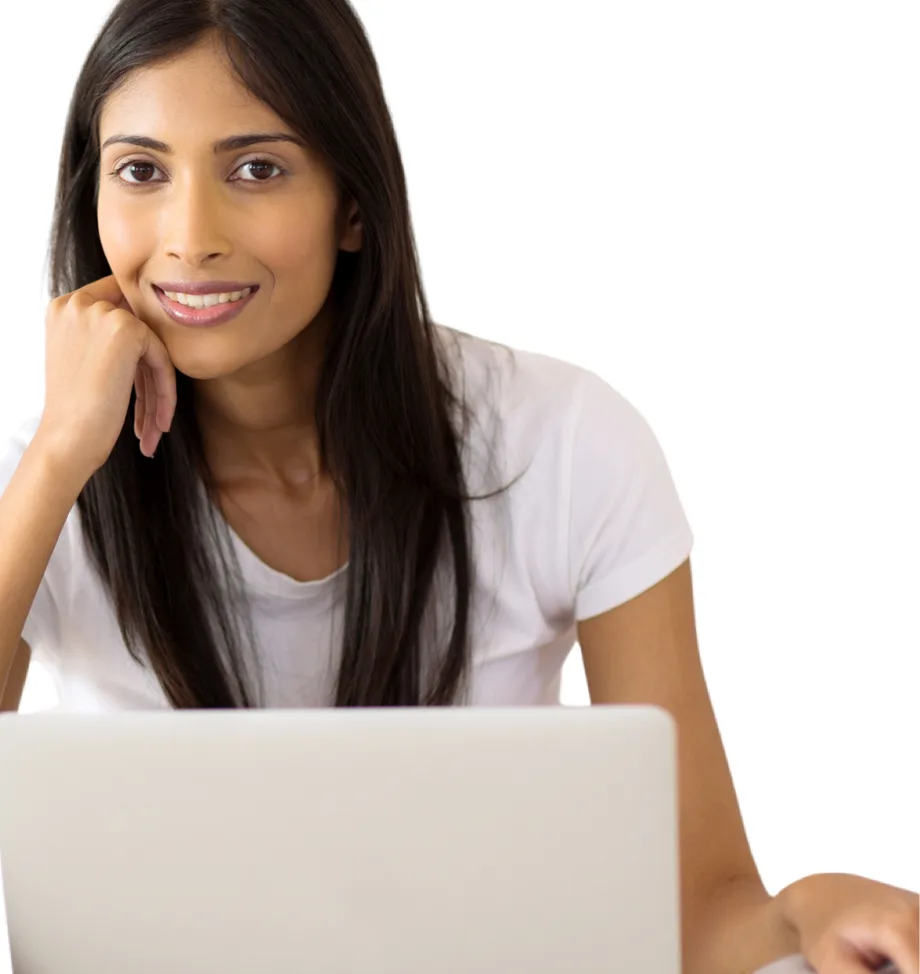 A woman entrepreneur setting up her D2C store on a laptop